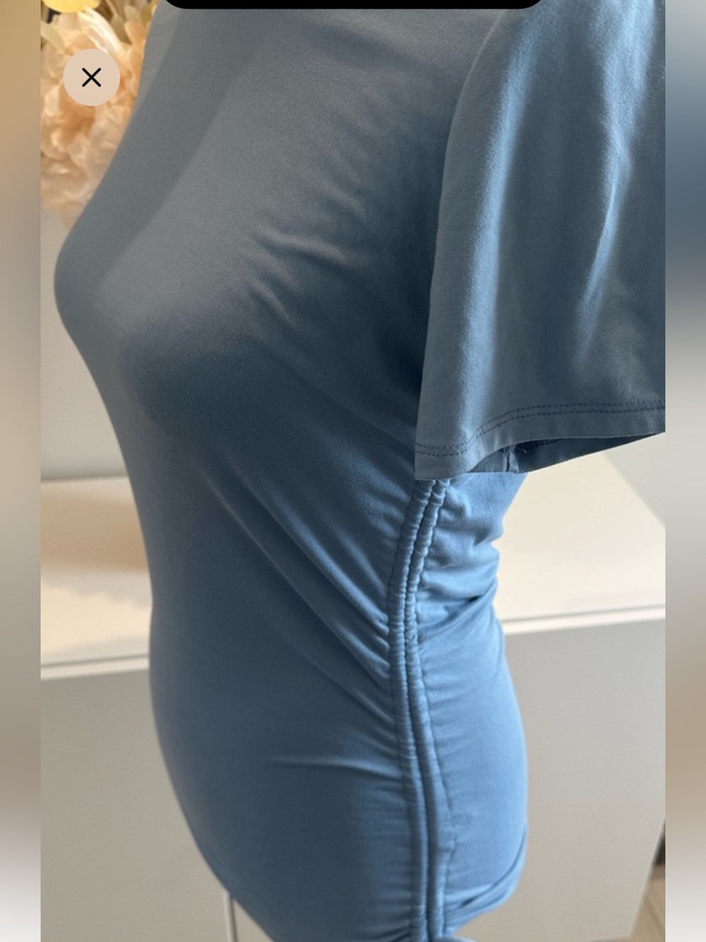 Women’s Short Sleeve Ruched Side T-Shirt in Dusty Blue Fits like a small.